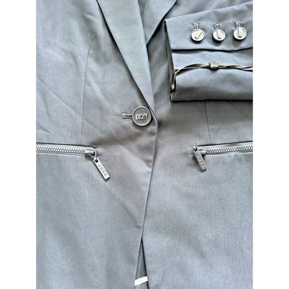 DKNY Women's Petite One-Button Blazer Cotton Zip-Pockets Formal Jacket Navy 4P - Picture 6 of 13